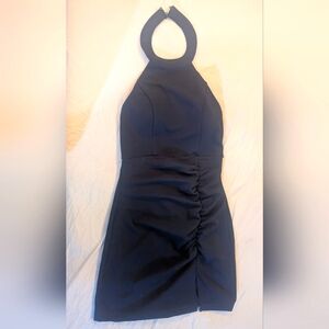 Blue Ruched Halter Sheath Dress